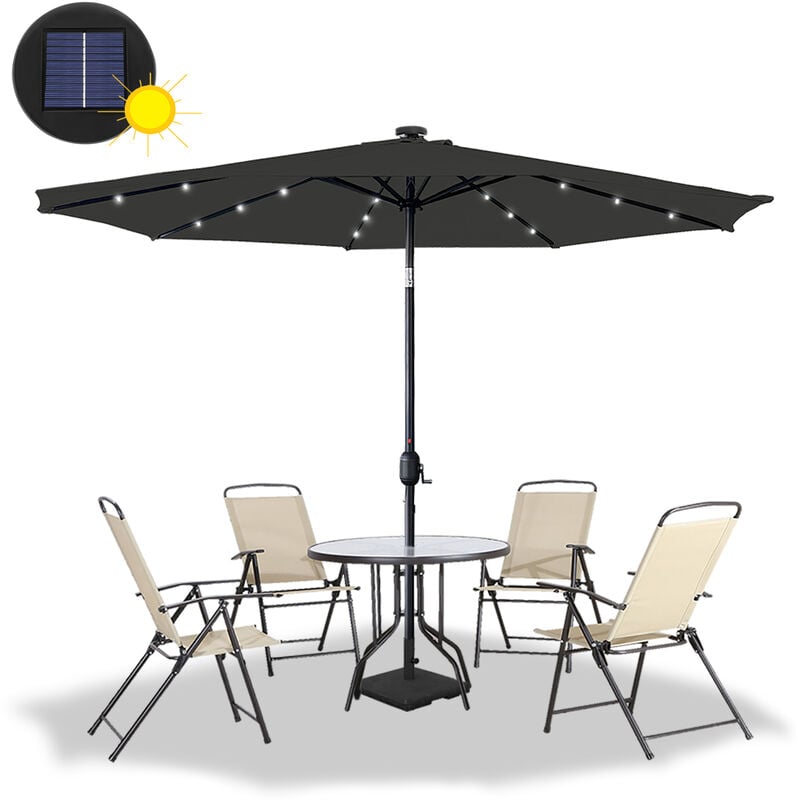 Accessoire pour parasol 300 cm Aluminium Parasol de Jardin, Avec manivelle, Avec led solaire Pour Balcon, Terrasse, inclinable, Gris Foncé Hengmei