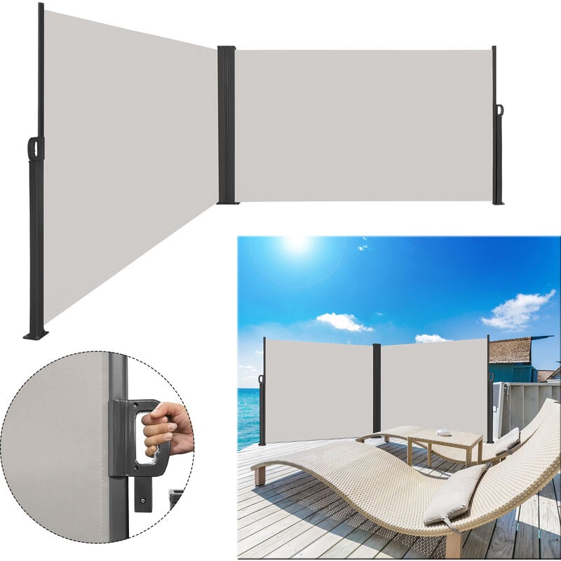 Hengmei - Claustra 180 x 600 cm Store latéral Rétractable Auvent Mural Résistante au Soleil Abris Latéraux pour Balcon, Terrasse, Gris