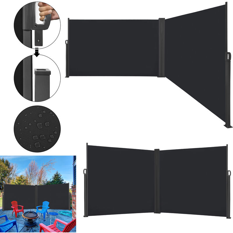 Hengmei - Claustra Auvent latéral rétractable résistant au soleil Abris Store latéral pour balcon, terrasse, 180 x 600 cm, Gris foncé