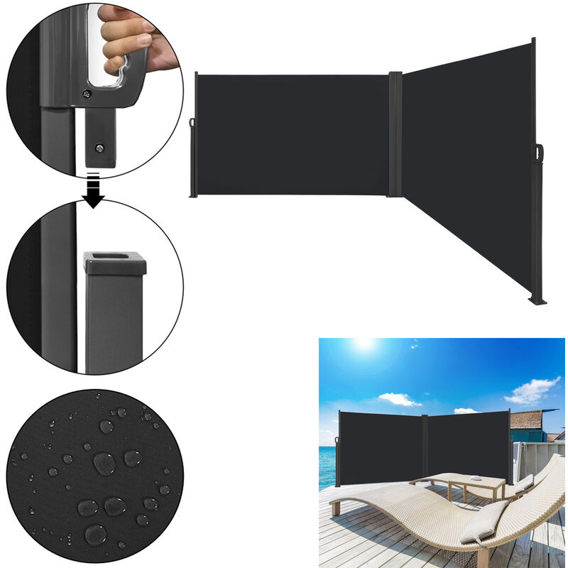 Claustra Balcon Store latéral Rétractable Auvent Mural Résistante au Soleil Abris Latéraux, 160 x 600 cm, Gris foncé Hengmei