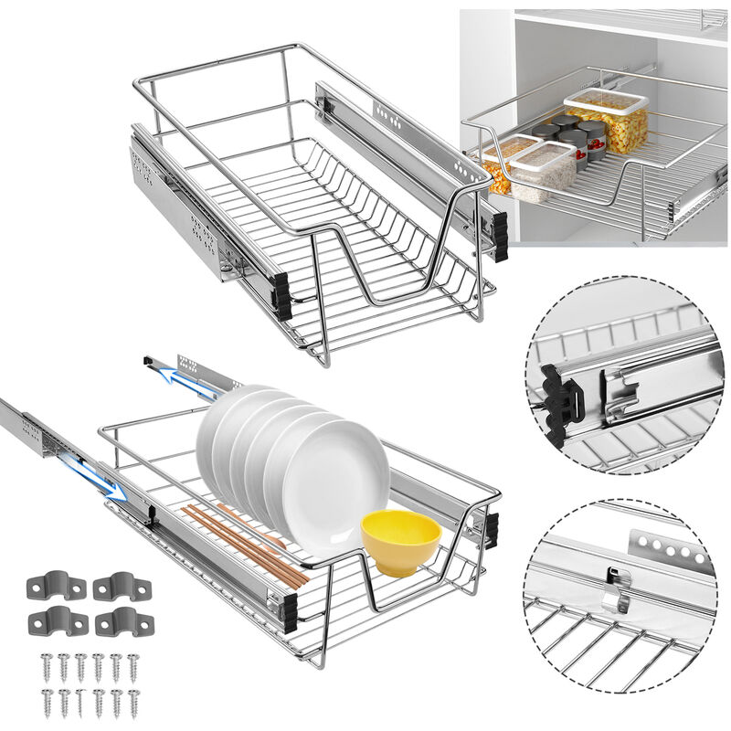 Accessoire de rangement pour cuisine Tiroir télescopique Tiroir d'armoire Étagère extensible cuisine Corbeille Chambre tiroir Rangement, 2x50cm