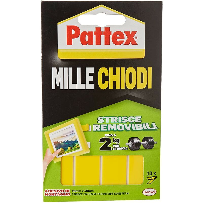 Pattex Millechiodi Tape Strisce Removibili 10 Strisce 20x40mm