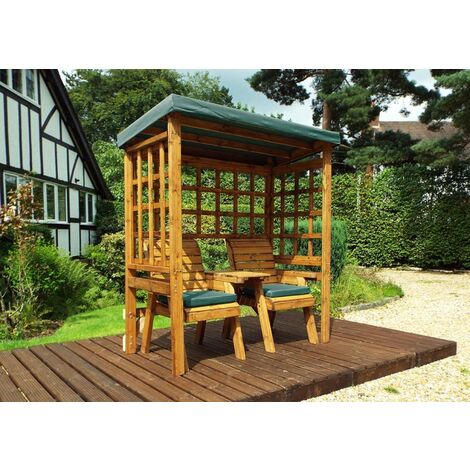 Henley Twin Seat Arbour - W172 x D81 x H193 cm - Fully Assembled - Green Cushion and Roof Cover Included