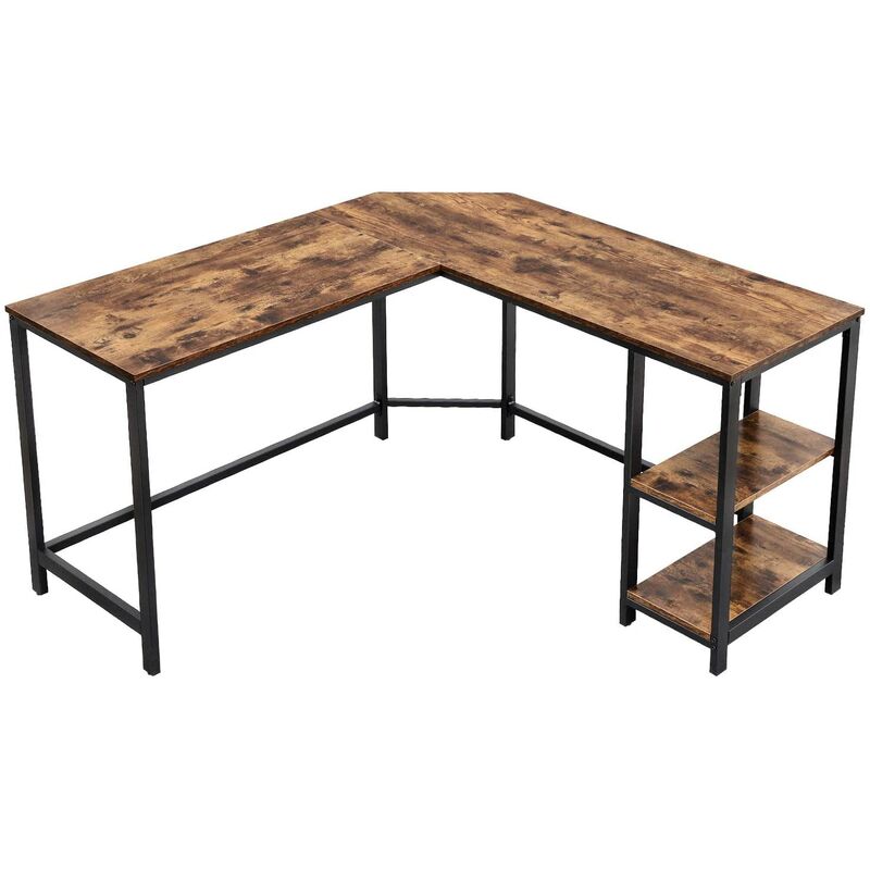 

HENRY Escritorio de esquina en forma de L, mesa de estudio, con estante de almacenamiento, para la oficina en casa, marrón rústico y negro