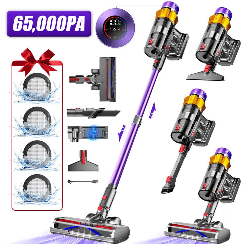 Authmic - Aspirateur balai sans fil - 65000pa - 70min autonomie -3 vitesses-ecran tactile - conception autonome - 1,8L - écran tactile-poils