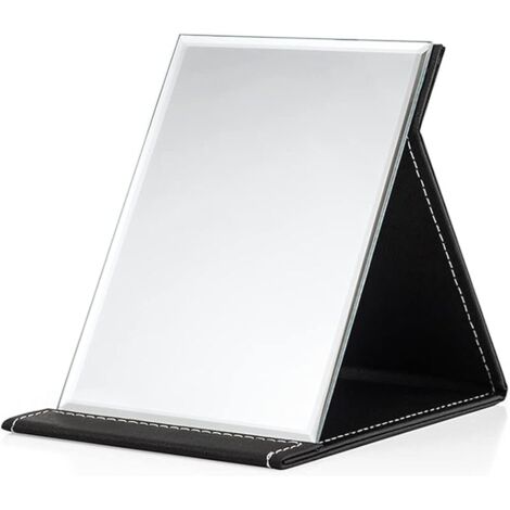 Her Kindness Miroir de Poche Miroir de Maquillage Pliable,Miroir à Maquillage Portable avec Housse Rembourrée en Cuir PU Noir,pour Coiffeuse,Bureau,Voyage