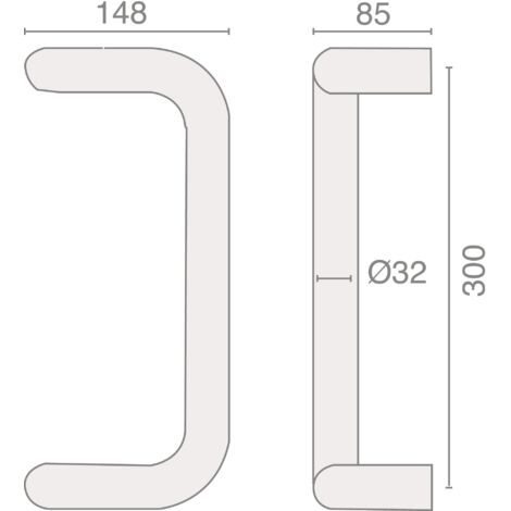 Heracles – Poignée contre-coudée inox brossé 32mm – Entraxe 300mm pour portes en verre et bois – Montage simple traversant - B-INOX-PT213