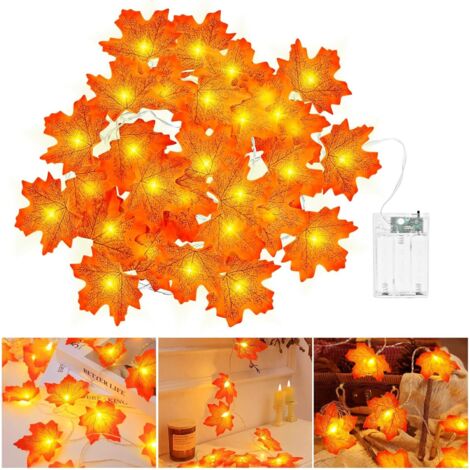 Herbstgirlande, Halloween-Herbstdekoration, 3 m lange, batteriebetriebene Lichterkette mit 20 LEDs in Ahornblattform für Halloween, Party, Kürbis, Weihnachtsdekoration.