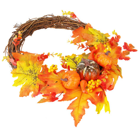 Herbstlicher Türkranz aus künstlichen Kürbisblättern für Halloween- und Weihnachtsdekoration