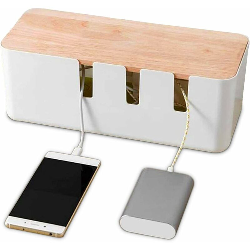 Linghhang - herchr Boîte de Rangement de câbles 30,3 x 12,5 x 11,5cm, Organisateur de câbles avec Couvercle en Bois pour Ordinateur tv, multiprise,
