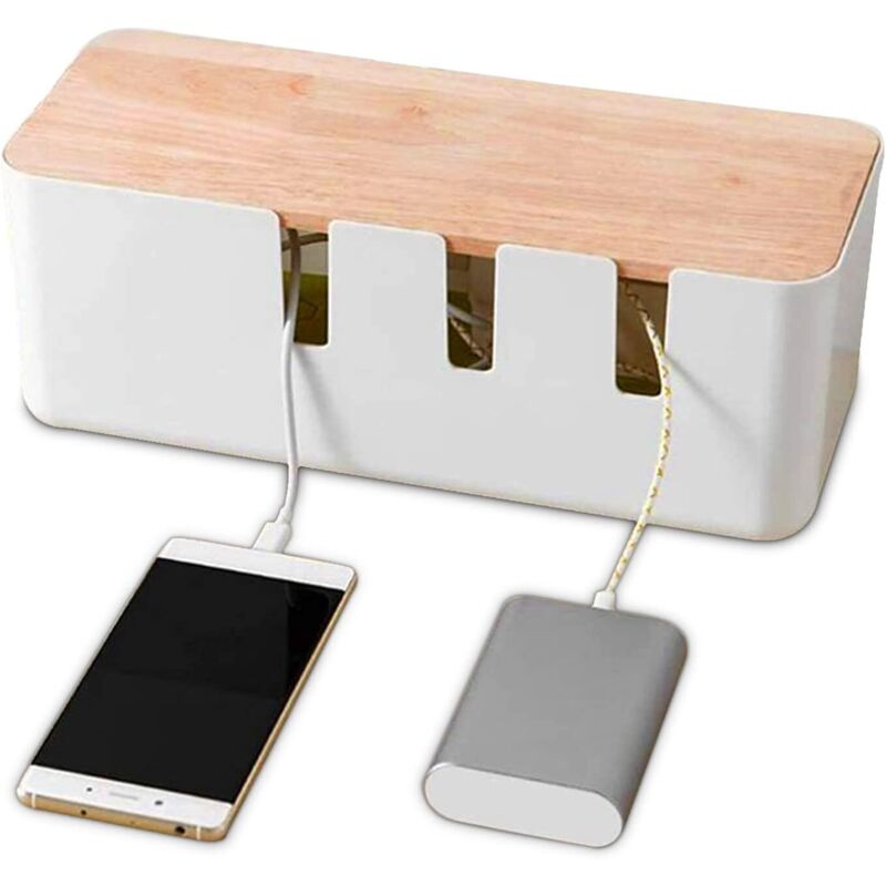 Linghhang - herchr Boîte de Rangement de câbles 30,3 x 12,5 x 11,5cm, Organisateur de câbles avec Couvercle en Bois pour Ordinateur tv, multiprise,