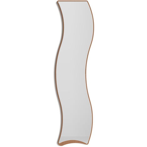 HERDASA Espejo de pared curvas, 170x45, colección Looker, en MDF chapado en haya y lacado. Nogal claro