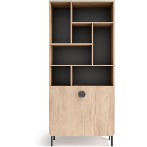 Herdasa, Estantería multifunción TOKYO de melamina, 8 compartimentos, diseño moderno, 178x80x31cm roble claro y grafito