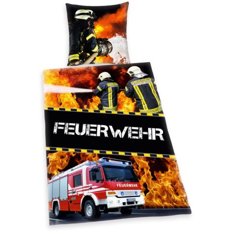 Herding 445933050 Biancheria da letto Feuerwehr (pompiere), federa 80 x 80 cm con copripiumino singolo : 135 x 200 cm, 100 % cotone, rinforzo