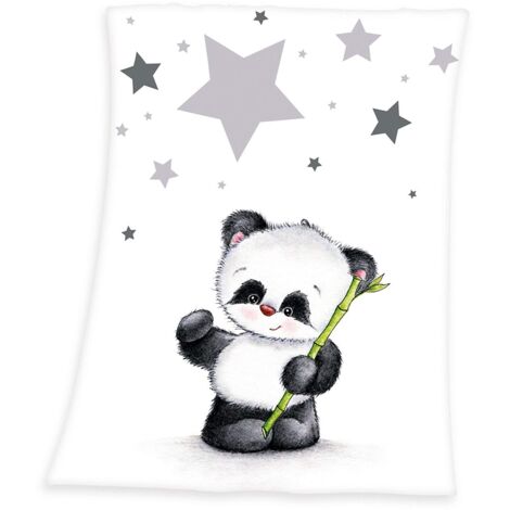 Herding Coperta per Bambini, Motivo con Panda, 75 x 100 cm, Microfibra, Bianco