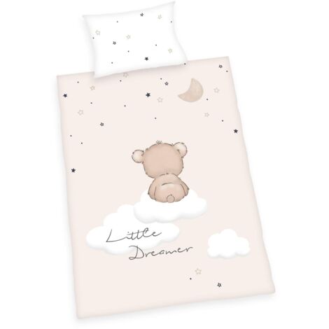 Herding Set Biancheria da Letto, Little Dreamer, MADE IN GREEN by OEKO TEX, Federa 40 x 60 cm con Chiusura a Busta, Copripiumino 100 x 135 cm con Cerniera, 100% Cotone Renforcé, Bianco/Beige