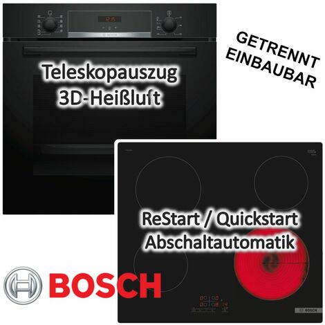 Herdset BOSCH Backofen EcoClean Teleskopauszug + Kochfeld Glaskeramik 60 cm autark
