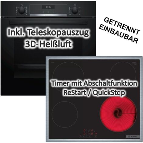 Herdset Bosch Backofen Serie 6 71 Liter mit Elektrokochfeld Edelstahlrahmen autark, 60 cm