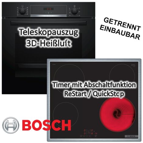 HERDSET BOSCH Backofen Teleskopauszug EcoClean Direct + Elektrokochfeld Timer autark 60cm