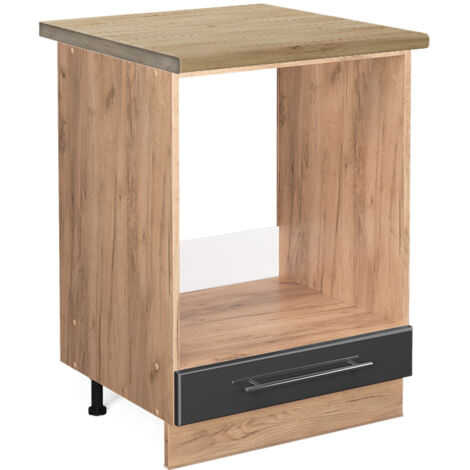 Herdumbauschrank Fame-Line, Anthrazit Hochglanz, 60 cm , AP Eiche, Vicco