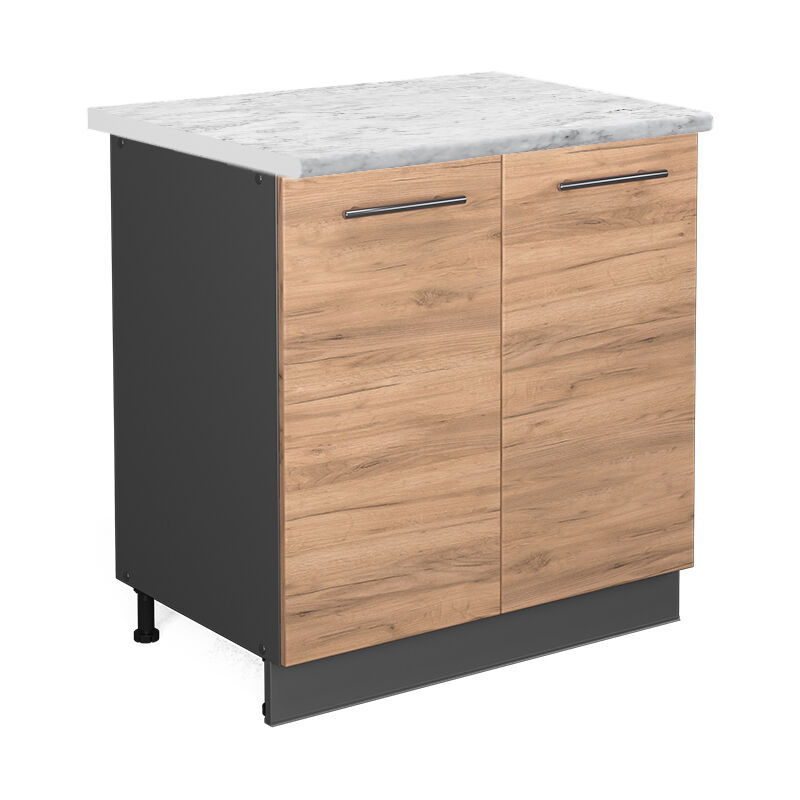 Vicco - Spülenunterschrank Fame-line, Goldkraft Eiche, 80 Cm Mit Regal, Ap Marmor