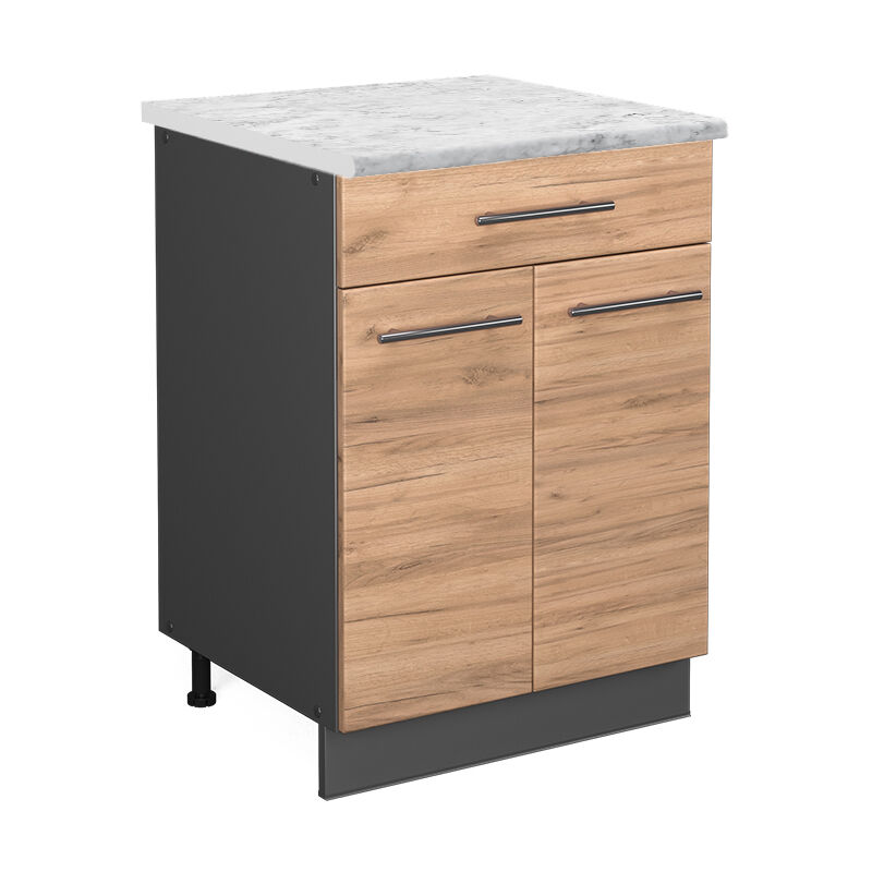 Vicco - Küchenunterschrank Fame-line, Goldkraft Eiche, 60 Cm Mit Schublade, Ap Marmor