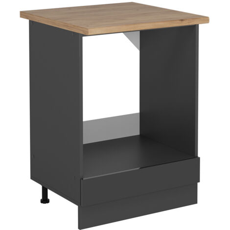 Herdumbauschrank R-Line, Anthrazit Hochglanz, 60 cm , AP Eiche, Vicco