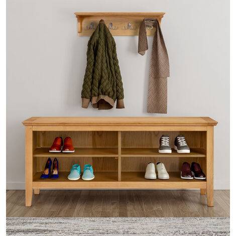 main image of "Hereford Oak Large Hallway Shoe Storage Bench in Light Oak Finish 8 Pairs | Solid Wooden Organiser / Cabinet / Stand /Cupboard"