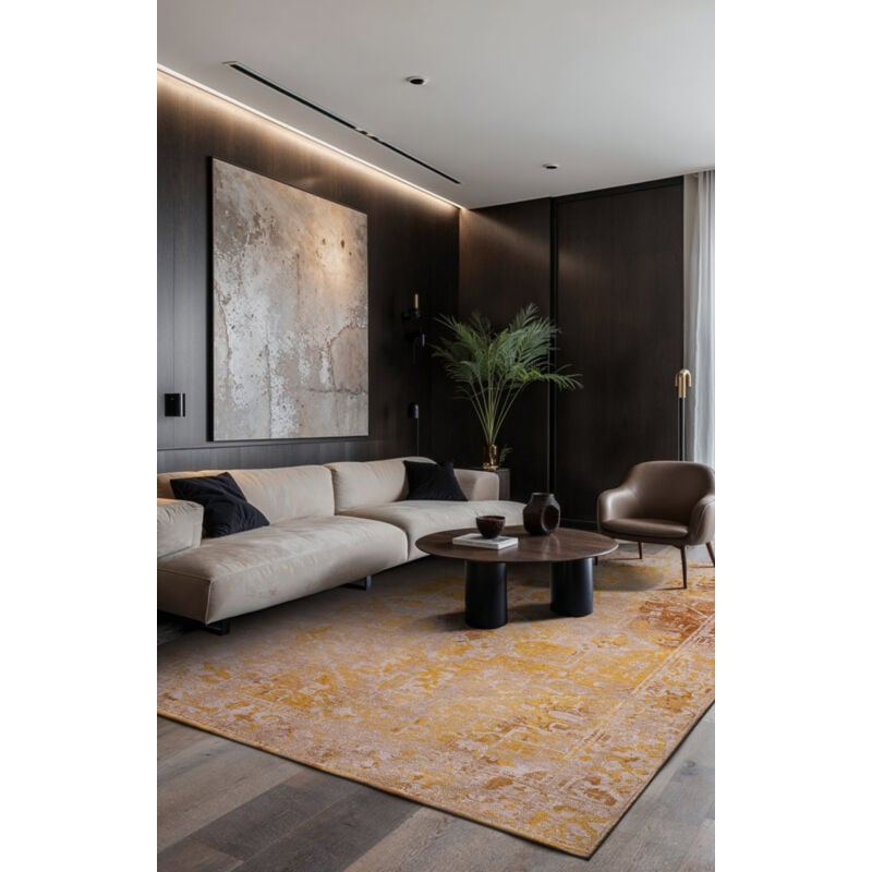 Beneffito - Tapis - Collection Heris Golden Wall - Tapis - Gold - 140x200cm - Tapis à Motifs, Finition Artisanale, Tissage en Belgique - Tapis de