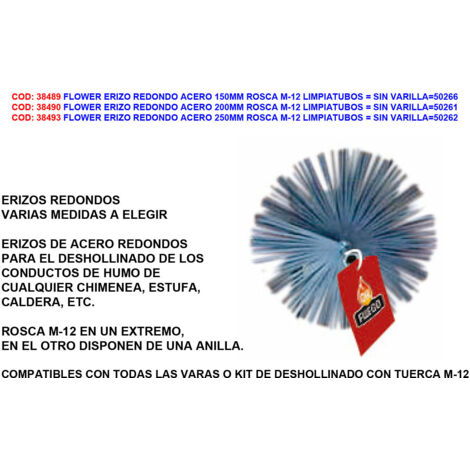 Hérisson en acier pour le nettoyage des tuyaux, tige filetée M-12 de 200mm, 50261