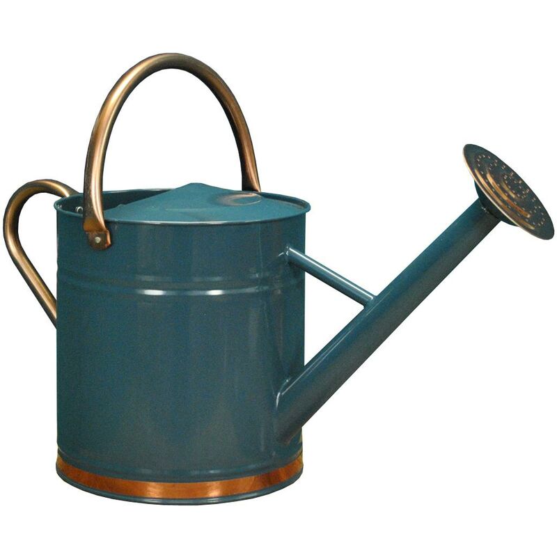 Heritage Blue & Copper Metal Watering Can with Rose (9 Litre)
