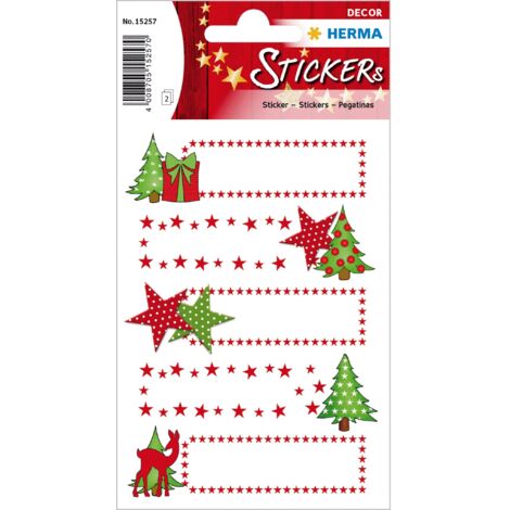 HERMA 15257 Stickers cadeaux de avec étoiles et sapin, de papier, avec effet limé, permanent, 2 feuilles/10 stickers