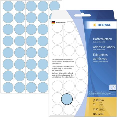 Herma 2253 Etichetta di identificazione a forma di bollino Ø 19 mm Blu 1280 pz. A tenuta permanente Carta