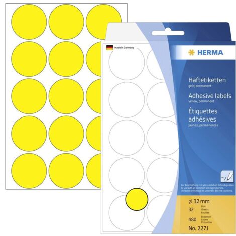 Herma 2271 Pastilles Ø 32 mm jaune 480 pc(s) fixation permanente papier