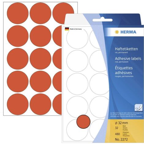 Herma 2272 Etichetta di identificazione a forma di bollino Ø 32 mm Rosso 480 pz. A tenuta permanente Carta