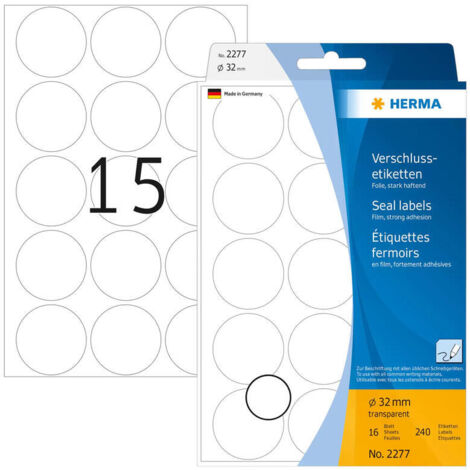 HERMA 2277 etiqueta autoadhesiva Transparente Círculo 240 pieza(s)
