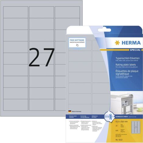 Herma 4222 Etichetta per cartellini e targhette 63.5 x 29.6 mm Pellicola in poliestere Argento 675 pz. A tenuta permane