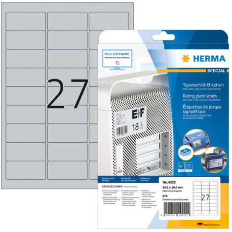 HERMA 4222 etiqueta autoadhesiva Plata Rectángulo redondeado Permanente 675 pieza(s)