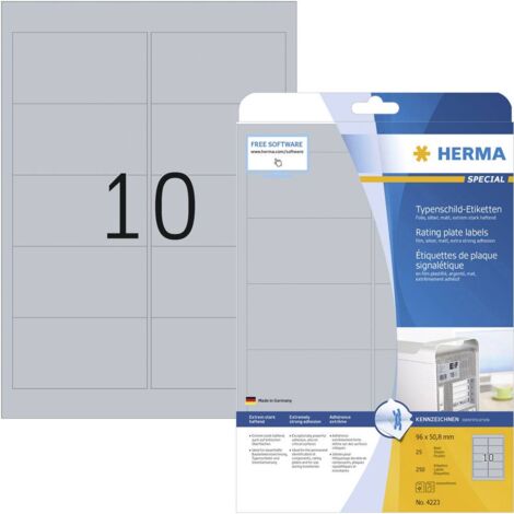 Herma 4223 Etichetta per cartellini e targhette 96 x 50.8 mm Pellicola in poliestere Argento 250 pz. A tenuta permanent