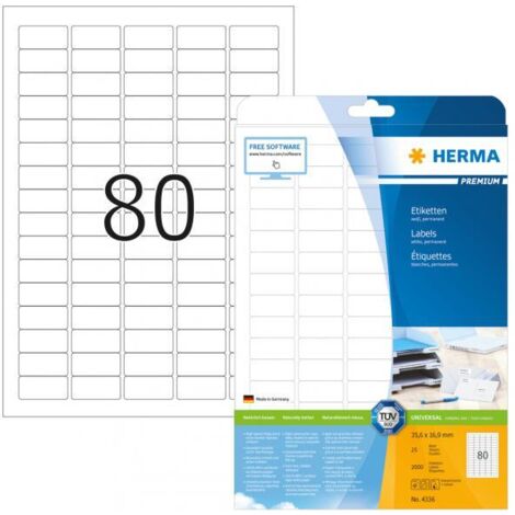Herma 4336 Etichetta universale 35.6 x 16.9 mm Carta Bianco 2000 pz. A tenuta permanente Stampante a getto d'inchiostro