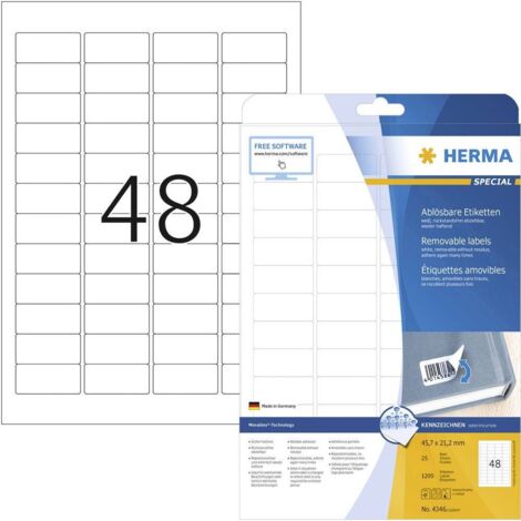 Herma 4346 Etichetta universale 45.7 x 21.2 mm Carta Bianco 1200 pz. Staccabile Stampante a getto d'inchiostro, Stampan