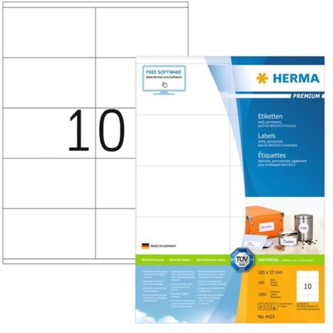 HERMA 4425 etiqueta autoadhesiva Blanco Rectángulo Permanente 1000 pieza(s)
