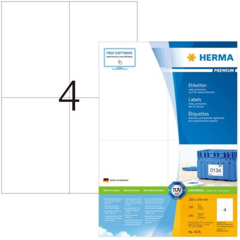 Herma 4676 Etichetta universale 105 x 148 mm Carta Bianco 400 pz. A tenuta permanente Stampante a getto d'inchiostro, S