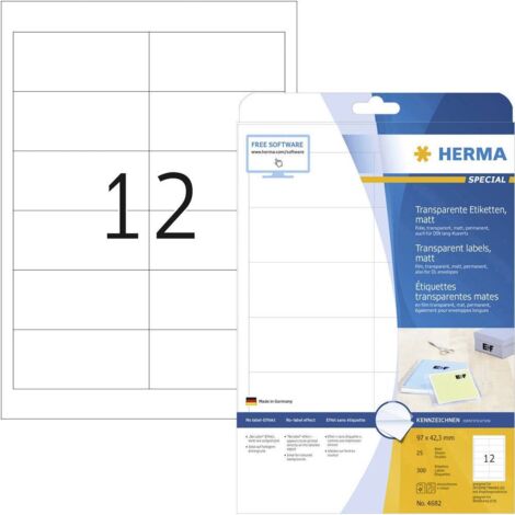 Herma 4682 Etichetta a pellicola 97 x 42.3 mm Pellicola in poliestere Trasparente 300 pz. A tenuta permanente Stampante