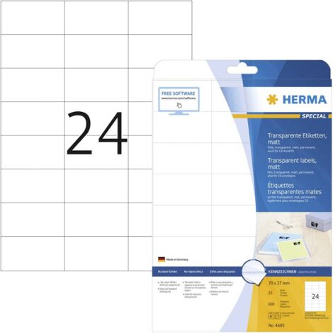 Herma 4685 Etichetta a pellicola 70 x 37 mm Pellicola in poliestere Trasparente 600 pz. A tenuta permanente Stampante l