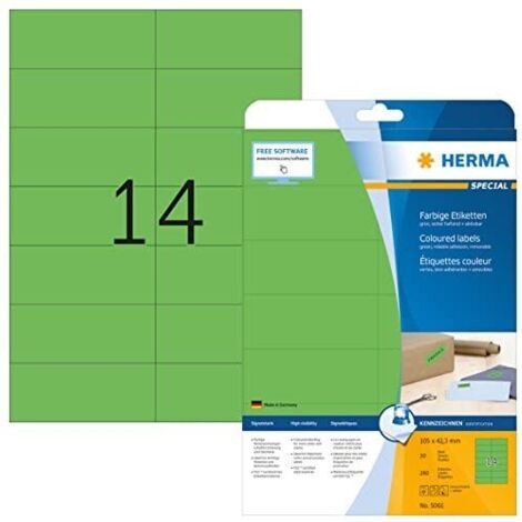 Herma 5061 Etichetta universale 105 x 42.3 mm Carta Verde 280 pz. A tenuta permanente Stampante a getto d'inchiostro, S