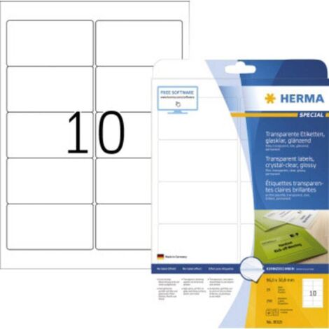 Herma 8018 Etichetta a pellicola 96 x 50.8 mm Pellicola, lucida Trasparente 250 pz. A tenuta permanente Stampante laser