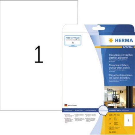 Herma 8020 Etichetta a pellicola 210 x 297 mm Pellicola, lucida Trasparente 25 pz. A tenuta permanente Stampante laser,