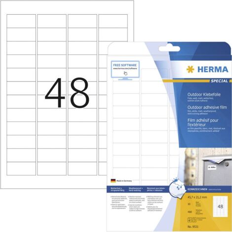 Herma 9531 Etichetta a pellicola 45.7 x 21.2 mm Pellicola in polietilene Bianco 480 pz. A tenuta permanente Stampante l
