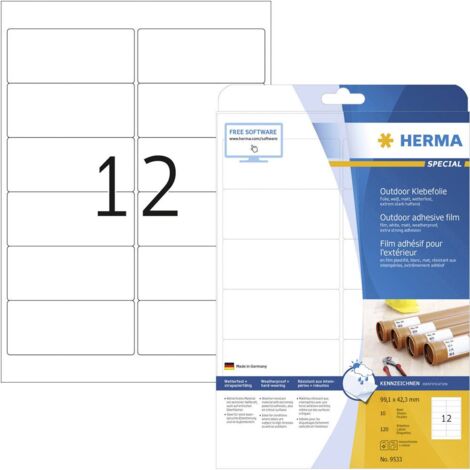 Herma 9533 Etichetta a pellicola 99.1 x 42.3 mm Pellicola in polietilene Bianco 120 pz. A tenuta permanente Stampante l